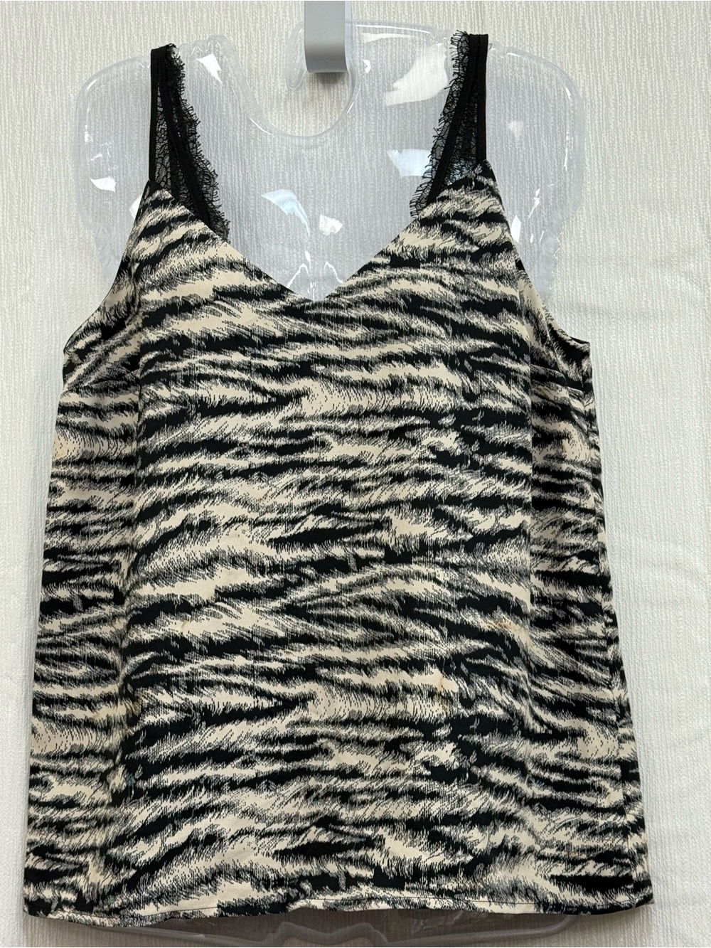 Express Black and Cream Zebra-Print Lace-Trim Cami